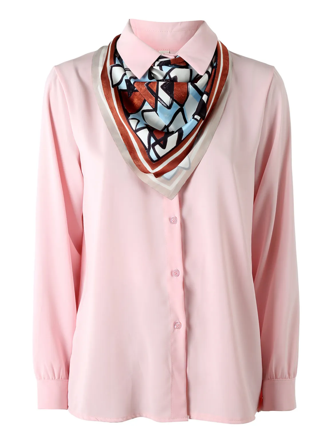 Solada Camicia donna a maniche lunghe con foulard colorato - rosa