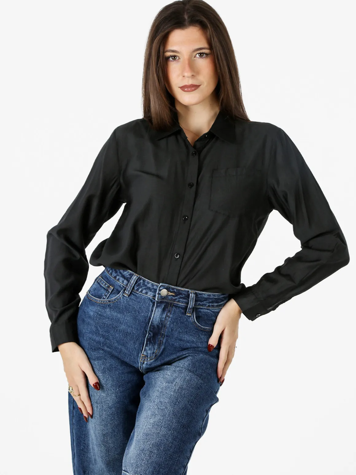 Solada Camicia donna a maniche lunghe in misto cotone - nero