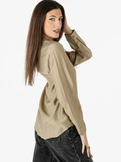 Solada Camicia donna a maniche lunghe in misto cotone - sabbia