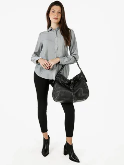 Solada Camicia donna a maniche lunghe in misto cotone - grigio