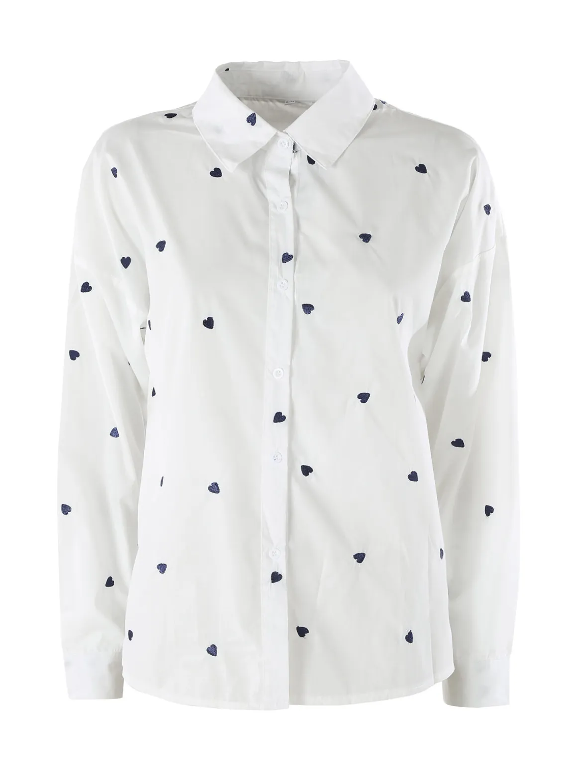 Solada Camicia donna a maniche lunghe in misto cotone con stampa cuori - bianco