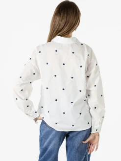 Solada Camicia donna a maniche lunghe in misto cotone con stampa cuori - bianco