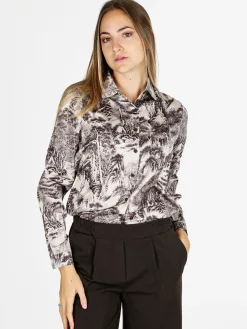 Solada Camicia donna a maniche lunghe con stampe - marrone