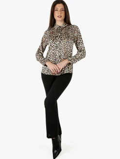 Solada Camicia donna animalier a maniche lunghe - cammello