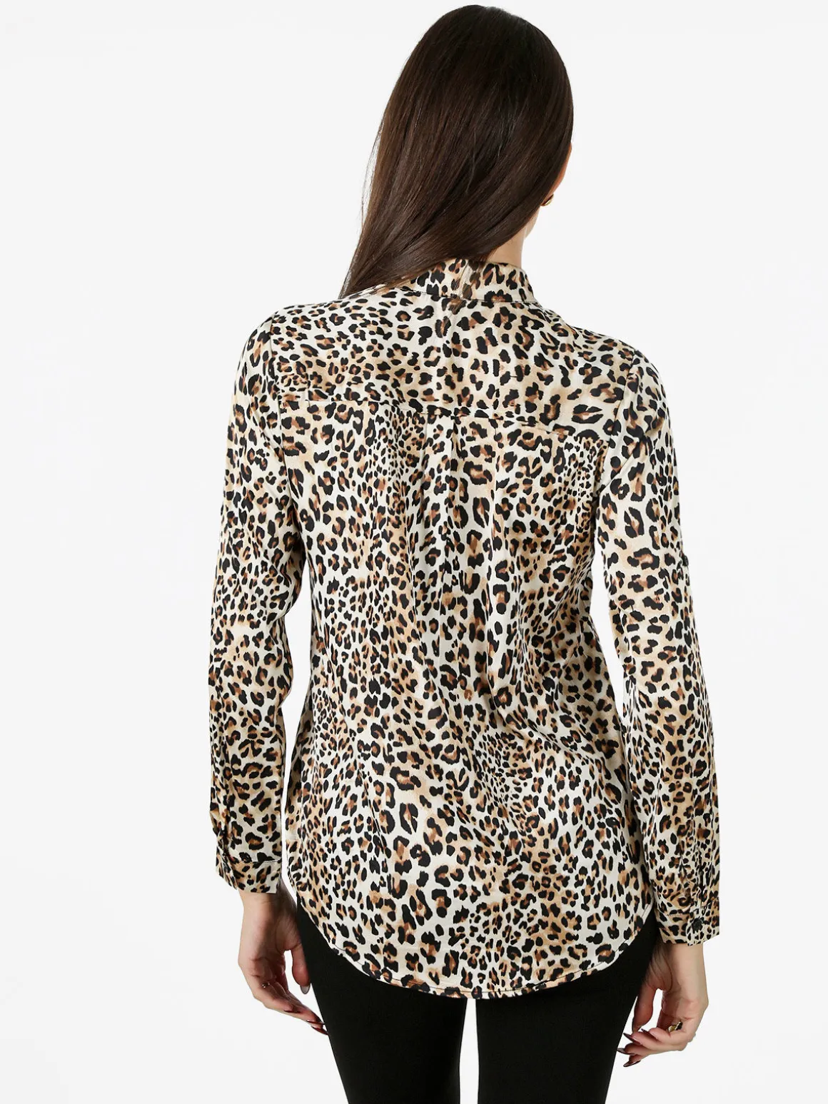 Solada Camicia donna animalier a maniche lunghe - cammello