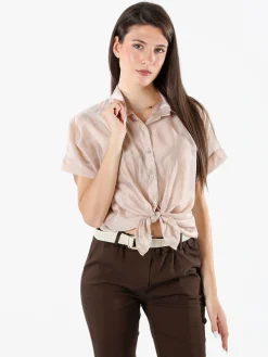 Solada Camicia donna annodata a maniche corte - beige