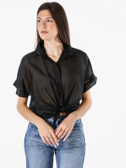 Solada Camicia donna annodata a maniche corte - nero