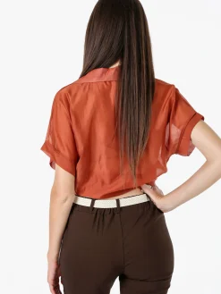 Solada Camicia donna annodata a maniche corte - cuoio