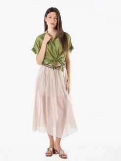 Solada Camicia donna annodata a maniche corte - verde
