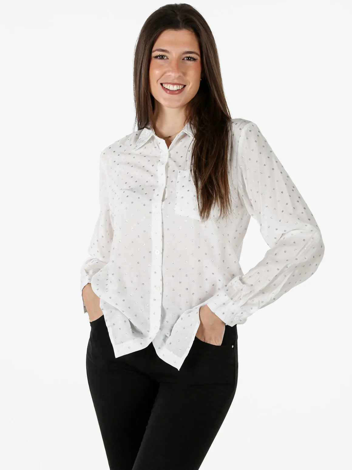 Solada Camicia donna a pois con taschino - bianco