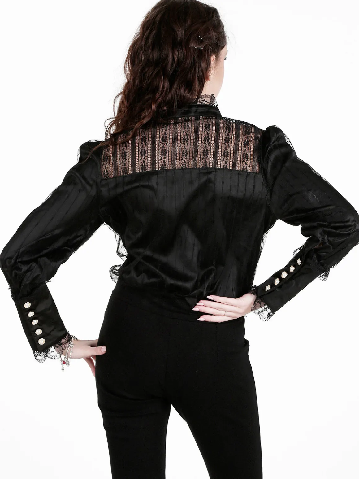 Solada Camicia donna con bottoni di perle e pizzo