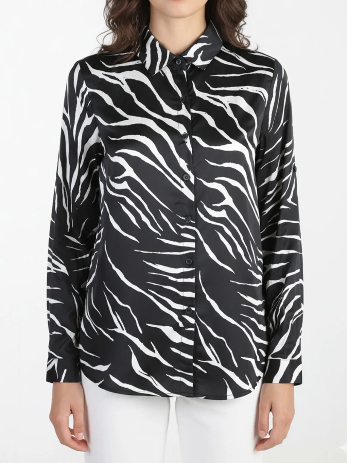 Solada Camicia donna con stampe bicolore a maniche lunghe - nero