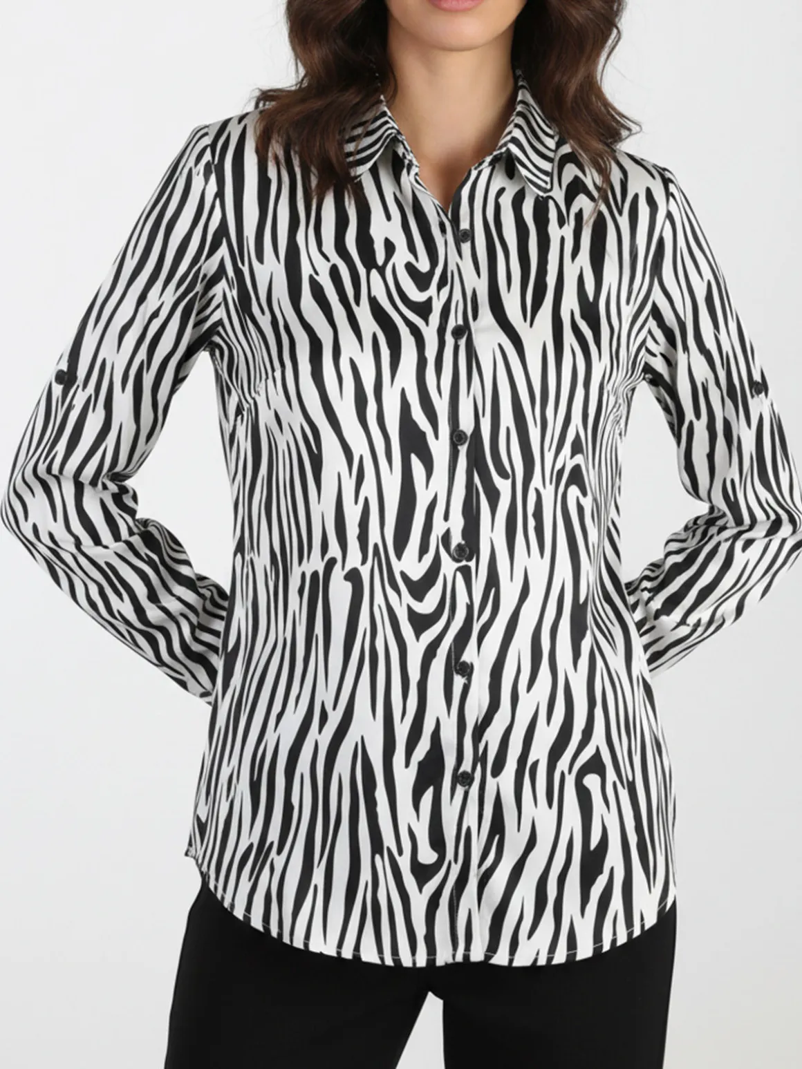 Solada Camicia donna con stampe bicolore a maniche lunghe - bianco