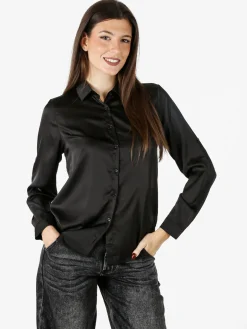 Solada Camicia donna effetto raso a maniche lunghe - nero