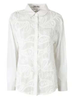 Solada Camicia donna in cotone a maniche lunghe con ricami - bianco