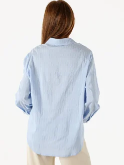 Solada Camicia donna in cotone a maniche lunghe con bottoni coperti - azzurro