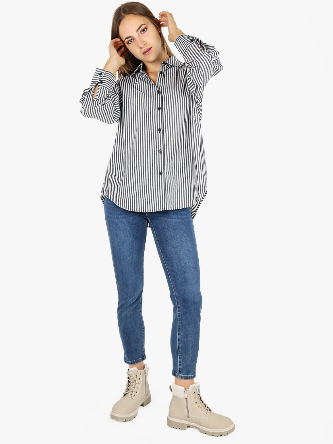 Solada Camicia donna in cotone a righe - grigio