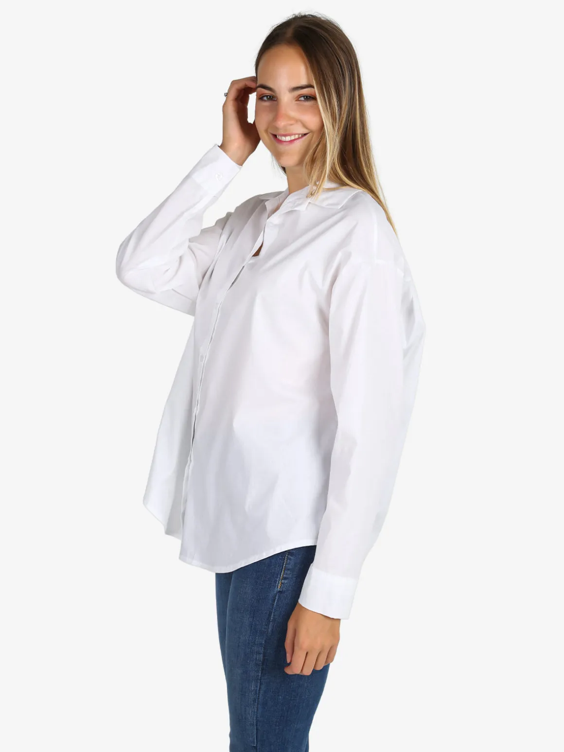 Solada Camicia donna in cotone oversize a maniche lunghe - bianco