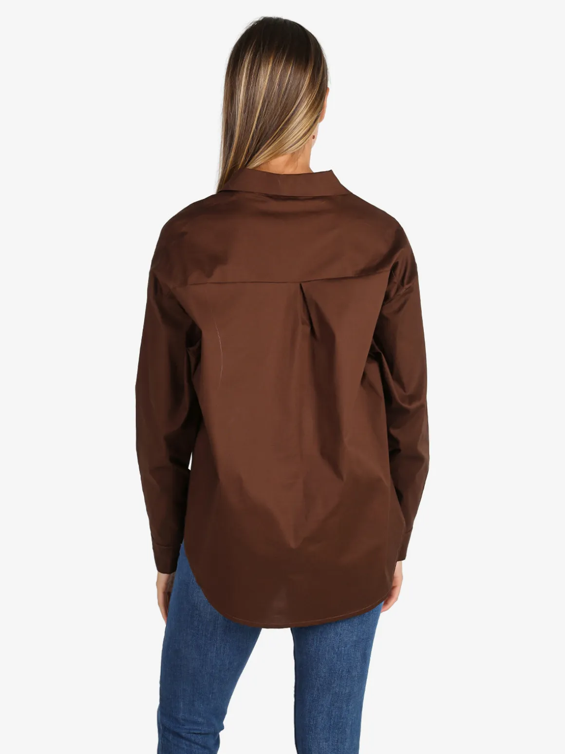 Solada Camicia donna in cotone oversize a maniche lunghe - moro