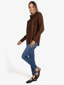 Solada Camicia donna in cotone oversize a maniche lunghe - moro
