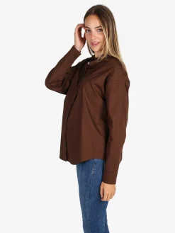 Solada Camicia donna in cotone oversize a maniche lunghe - moro