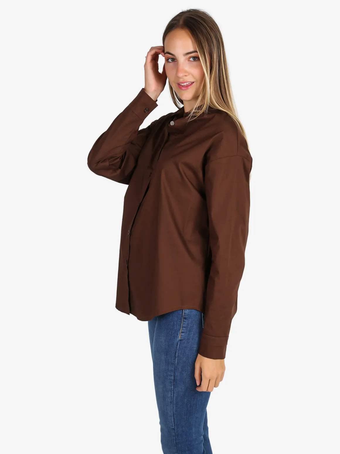 Solada Camicia donna in cotone oversize a maniche lunghe - moro