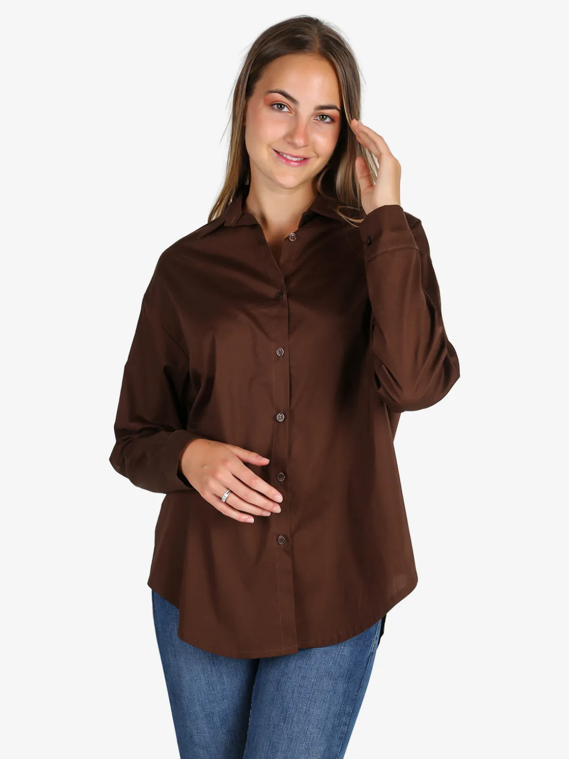 Solada Camicia donna in cotone oversize a maniche lunghe - moro