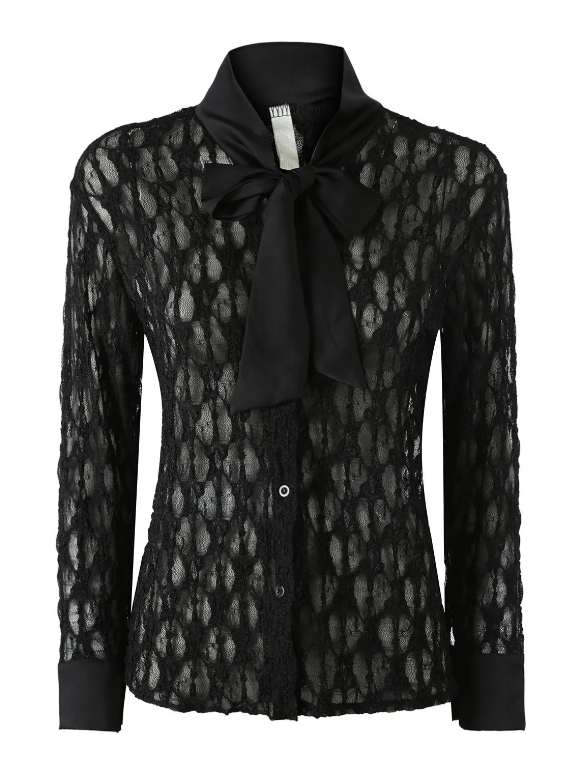 Solada Camicia donna in pizzo a maniche lunghe con dettagli effetto raso - nero
