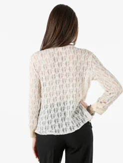 Solada Camicia donna in pizzo a maniche lunghe con dettagli effetto raso - beige