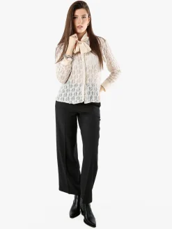 Solada Camicia donna in pizzo a maniche lunghe con dettagli effetto raso - beige
