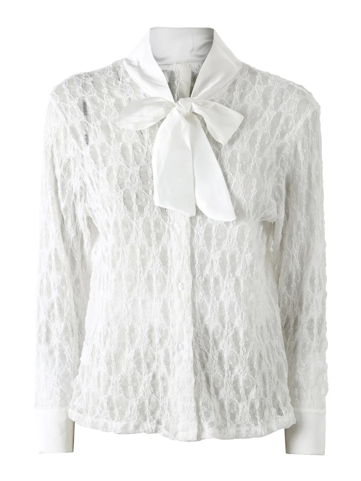 Solada Camicia donna in pizzo a maniche lunghe con dettagli effetto raso - bianco