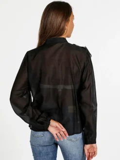 Solada Camicia donna maniche lunghe con volant - nero