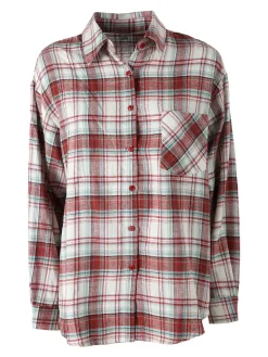 Solada Camicia donna oversize a quadri in flanella - rosso