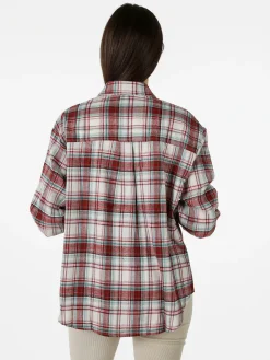 Solada Camicia donna oversize a quadri in flanella - rosso