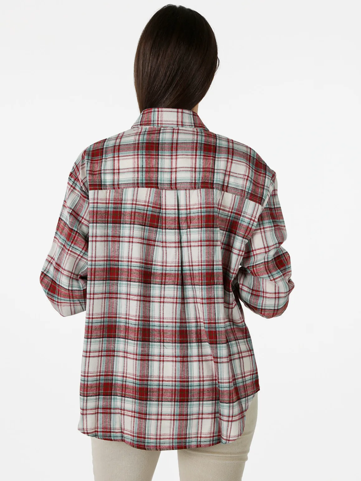Solada Camicia donna oversize a quadri in flanella - rosso