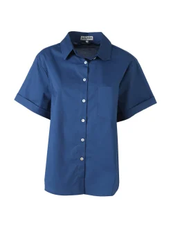 Solada Camicia donna oversize a maniche corte con taschino - blu scuro