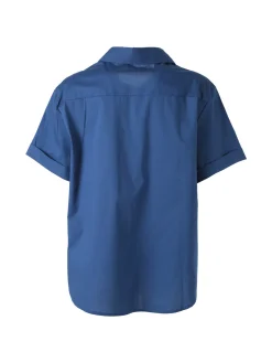 Solada Camicia donna oversize a maniche corte con taschino - blu scuro