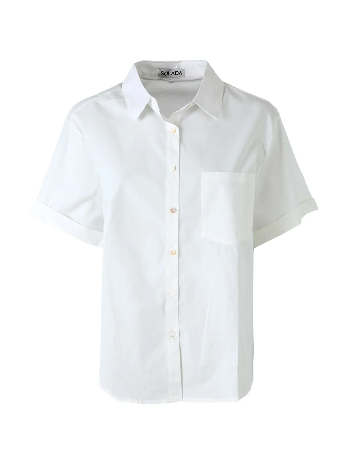 Solada Camicia donna oversize a maniche corte con taschino - bianco