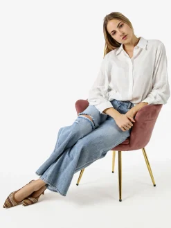 Solada Camicia donna oversize a maniche lunghe in misto cotone - bianco