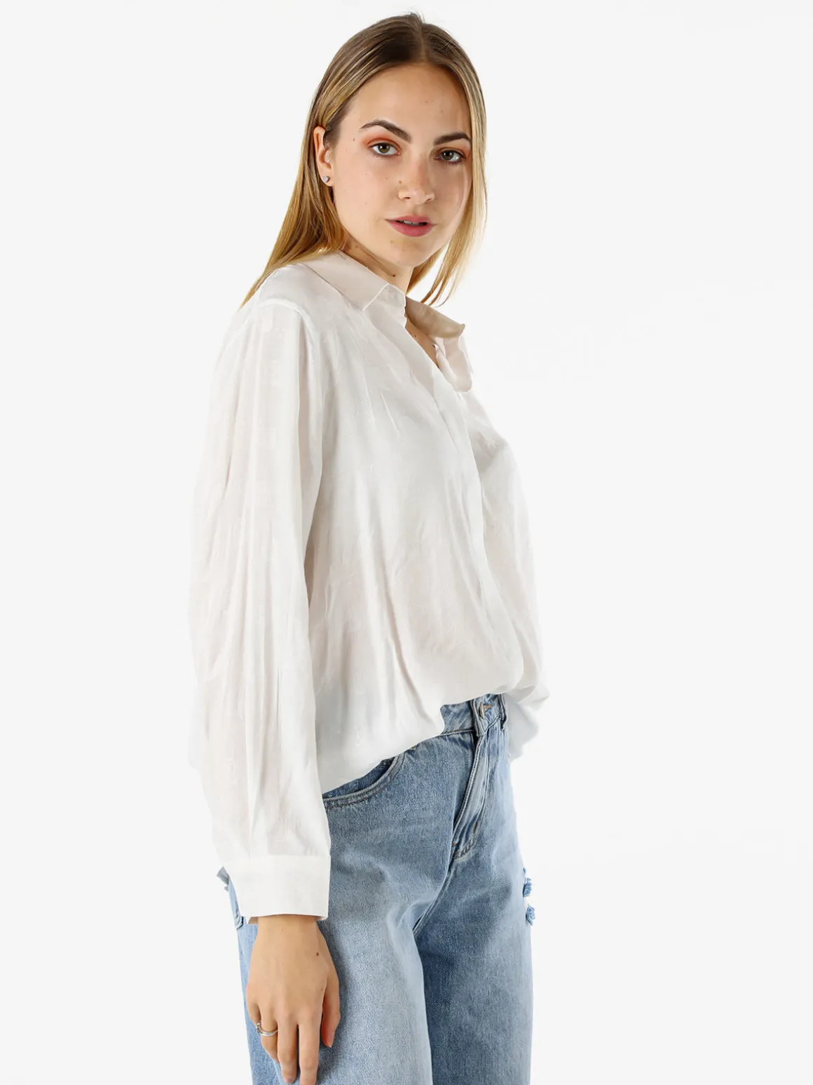 Solada Camicia donna oversize a maniche lunghe in misto cotone - bianco