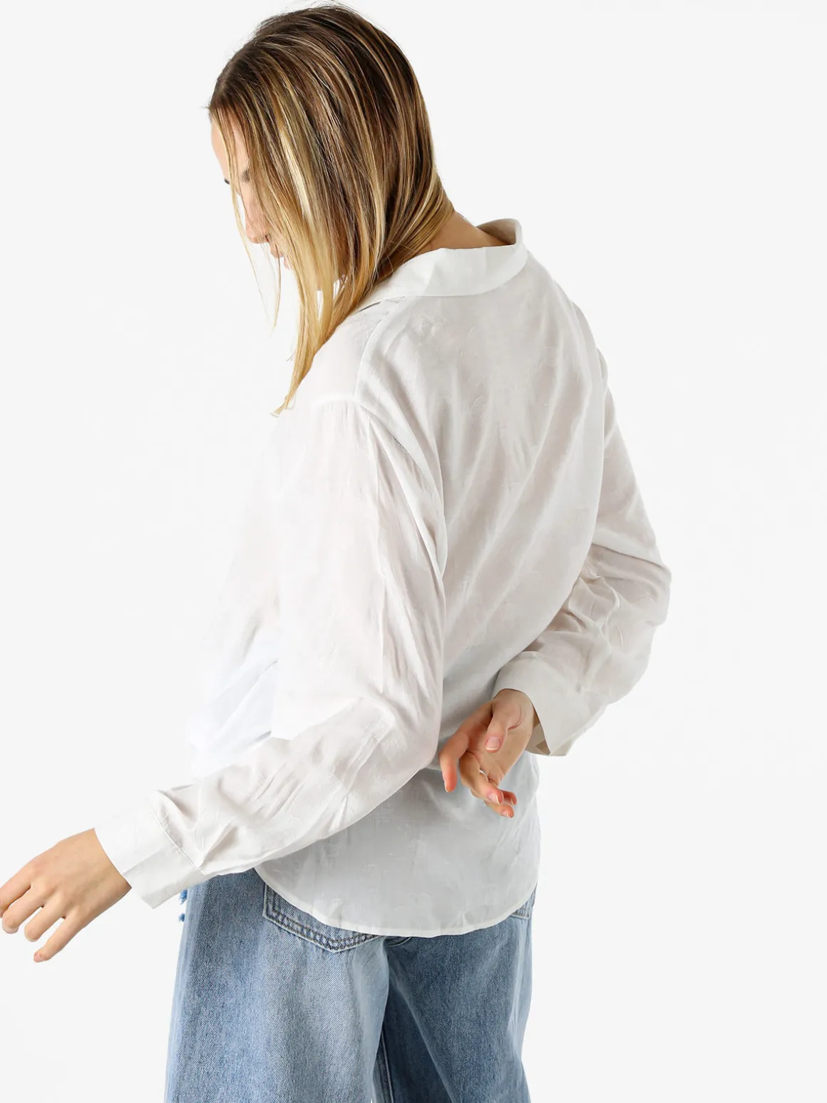 Solada Camicia donna oversize a maniche lunghe in misto cotone - bianco