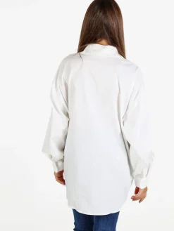 Solada Camicia donna oversize con strass a maniche lunghe - bianco