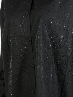 Solada Camicia donna oversize con strass a maniche lunghe - nero
