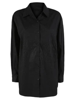 Solada Camicia donna oversize con strass a maniche lunghe - nero