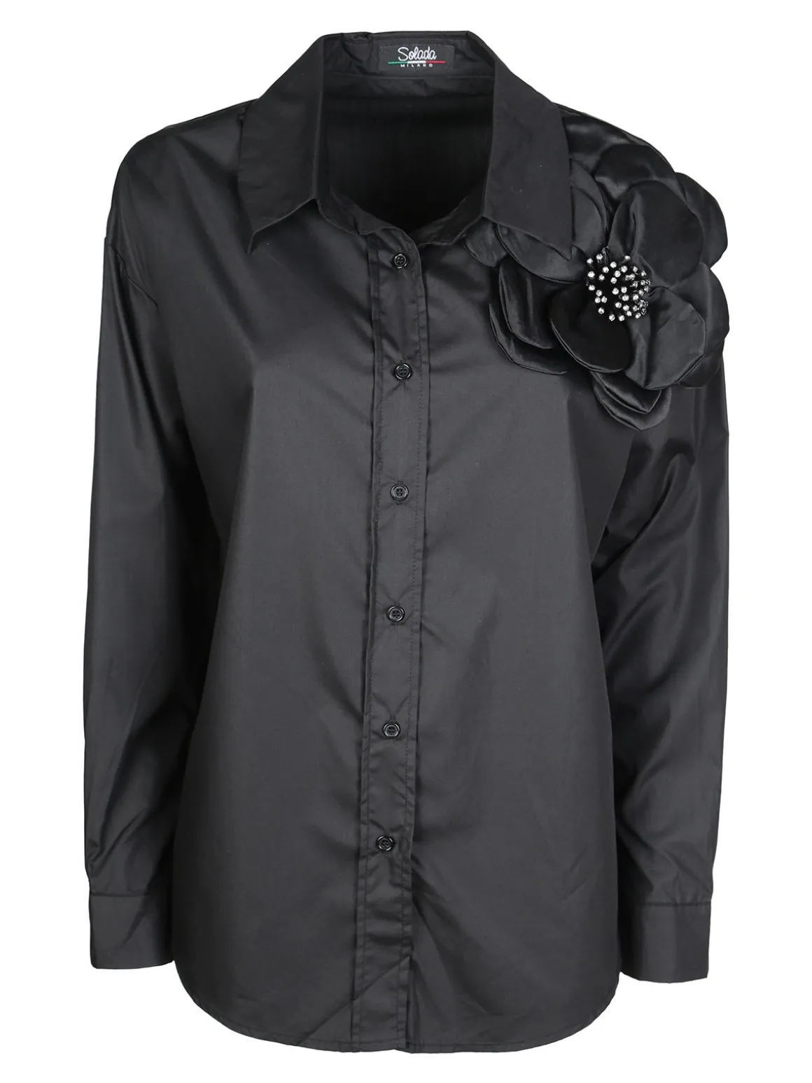 Solada Camicia donna oversize con fiore gioiello applicato