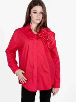 Solada Camicia donna oversize con fiore gioiello applicato