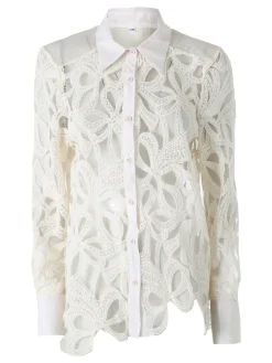 Solada Camicia donna ricamata in pizzo a maniche lunghe - panna