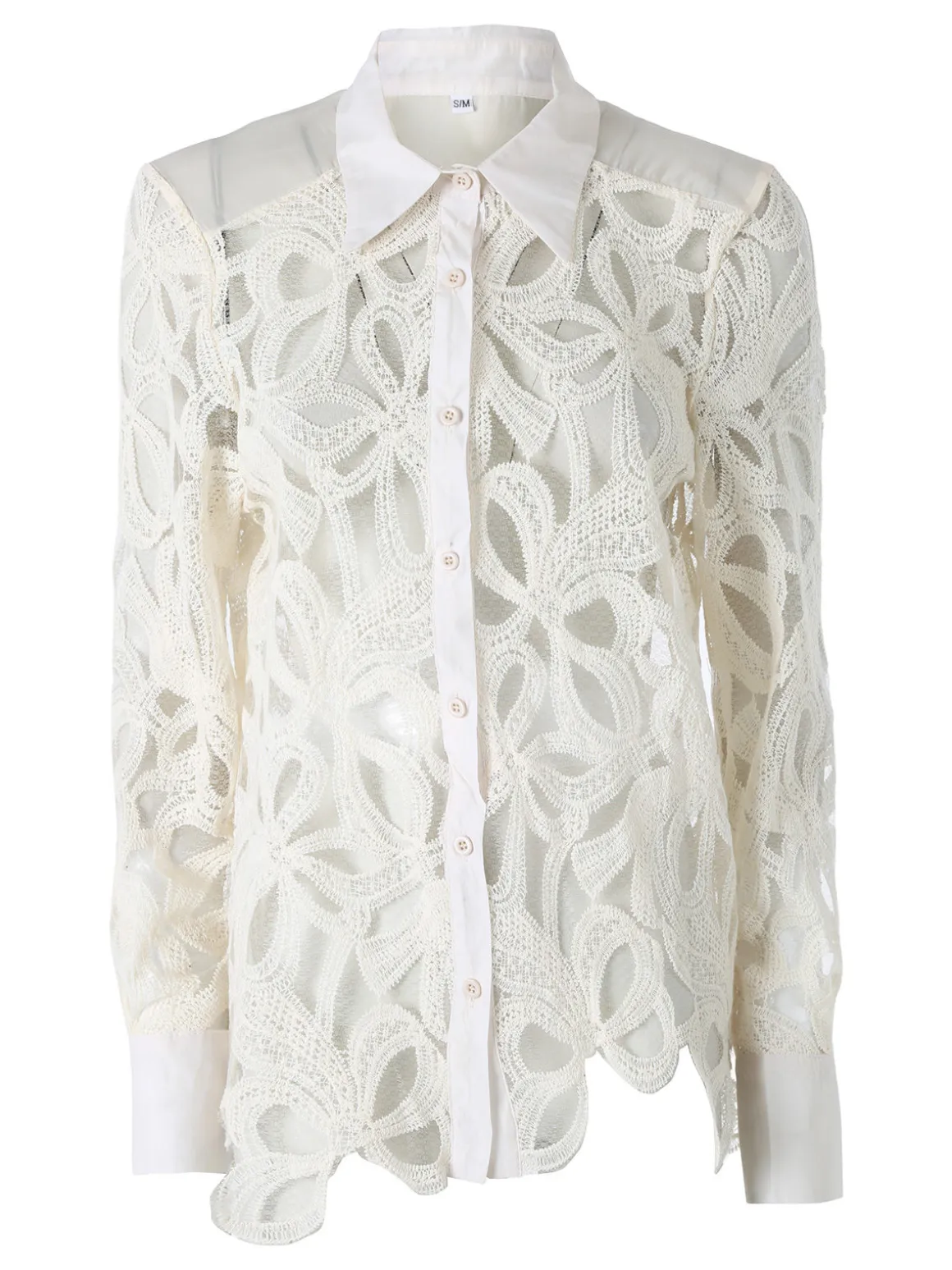 Solada Camicia donna ricamata in pizzo a maniche lunghe - panna