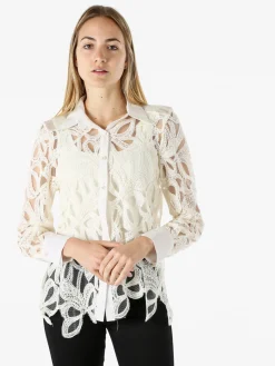 Solada Camicia donna ricamata in pizzo a maniche lunghe - panna