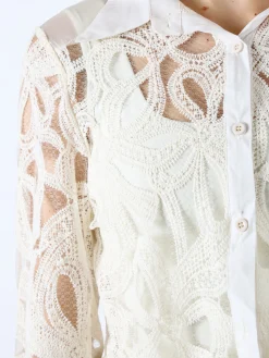 Solada Camicia donna ricamata in pizzo a maniche lunghe - panna